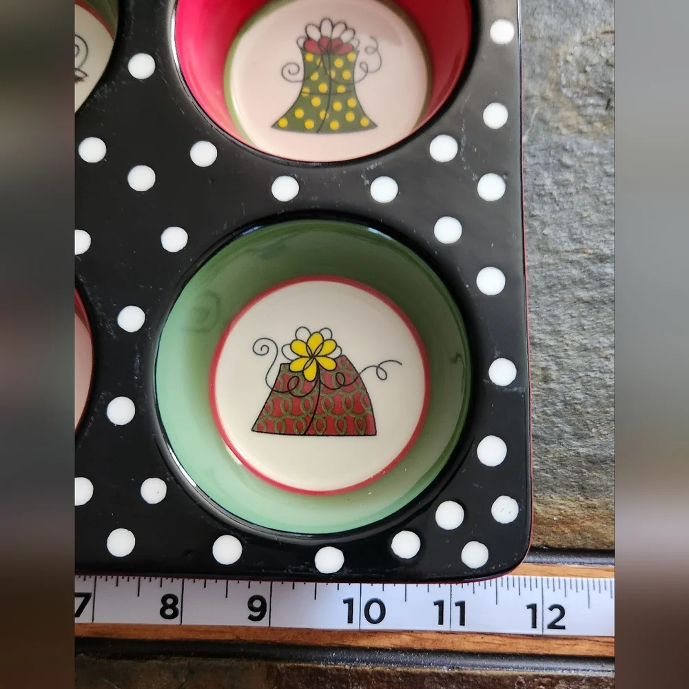Pier 1 Hand Painted Muffin/Cupcake Ovenware